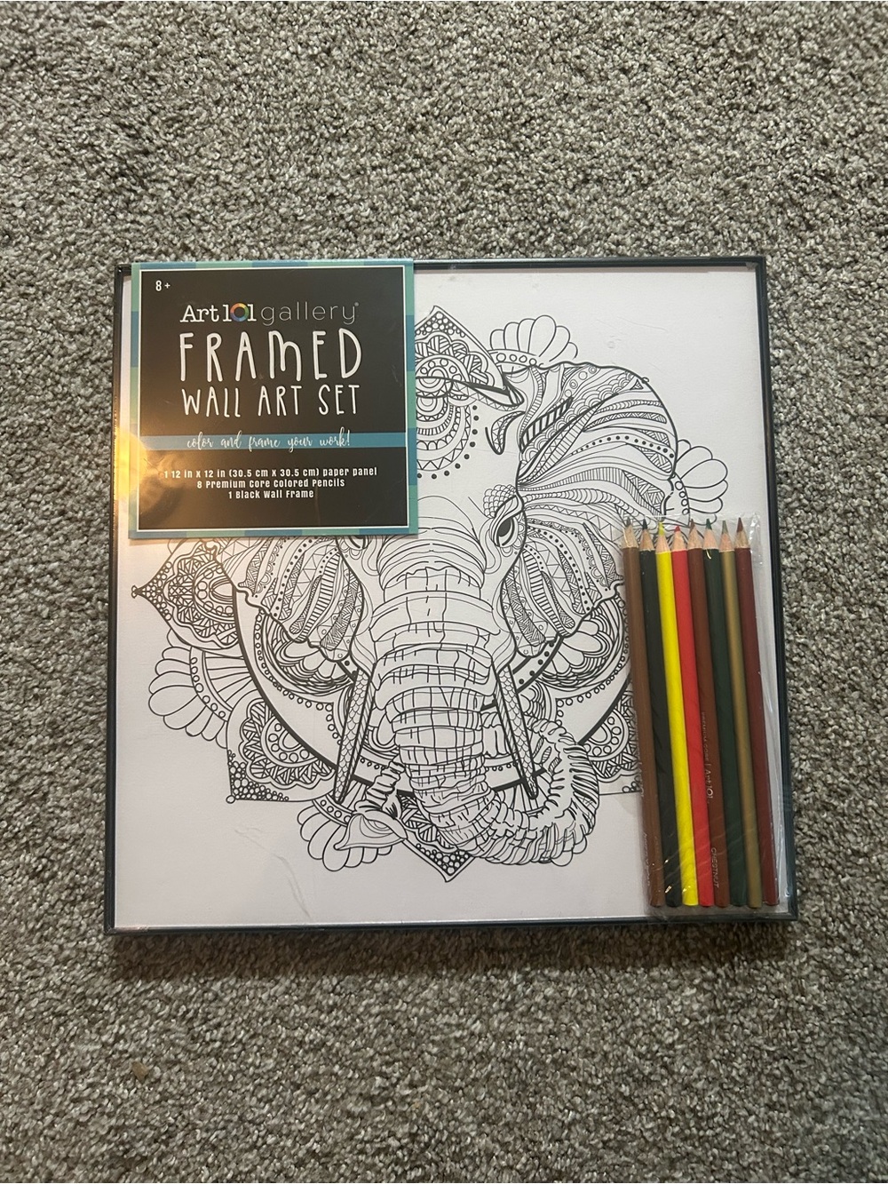 Framed Elephant Coloring Wall Art - Black